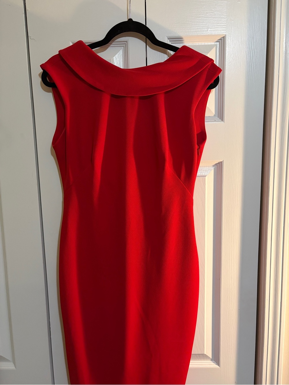 Calvin Klein Red Midi Sheath Dress with Folded Collar